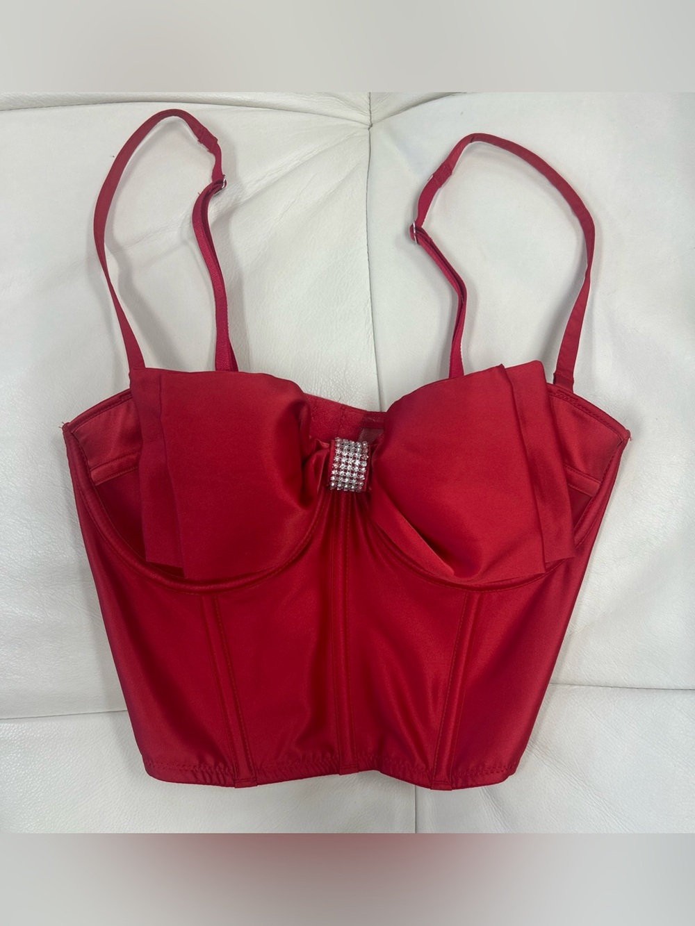 Victoria’s Secret Dream Angels Red Satin Cupped Bow Bra Bustier Top Size 34B